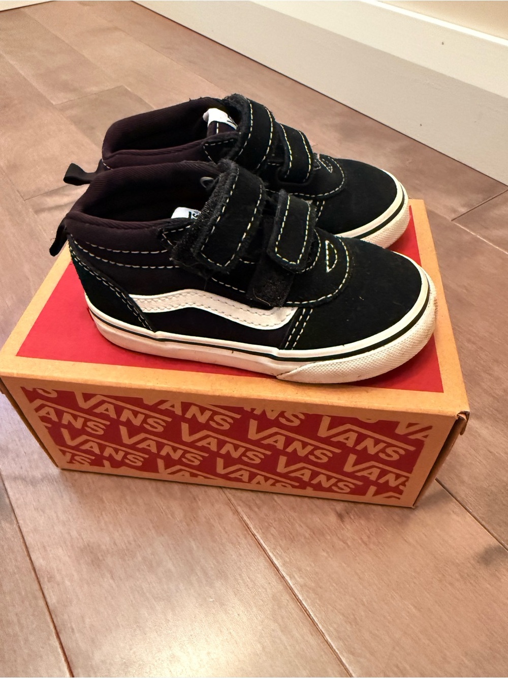 Vans Kids Hightop Black and White Velcro Skate Sneakers